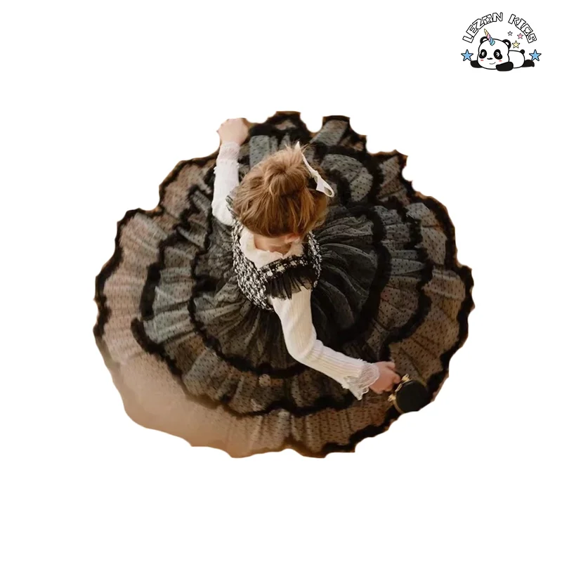 LEZONKIDS - High End Kids Clothing Mesh Layered Girls Party Dress Elegant Tweed Princess Dresses for Girls